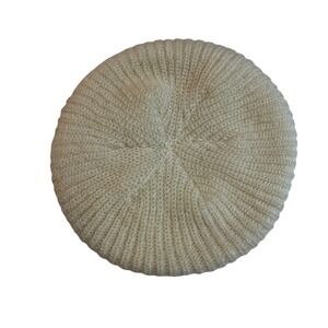 Vintage Everitt Cream Ribbed Knit Beret Hat Made‎ in USA Women's One/Size